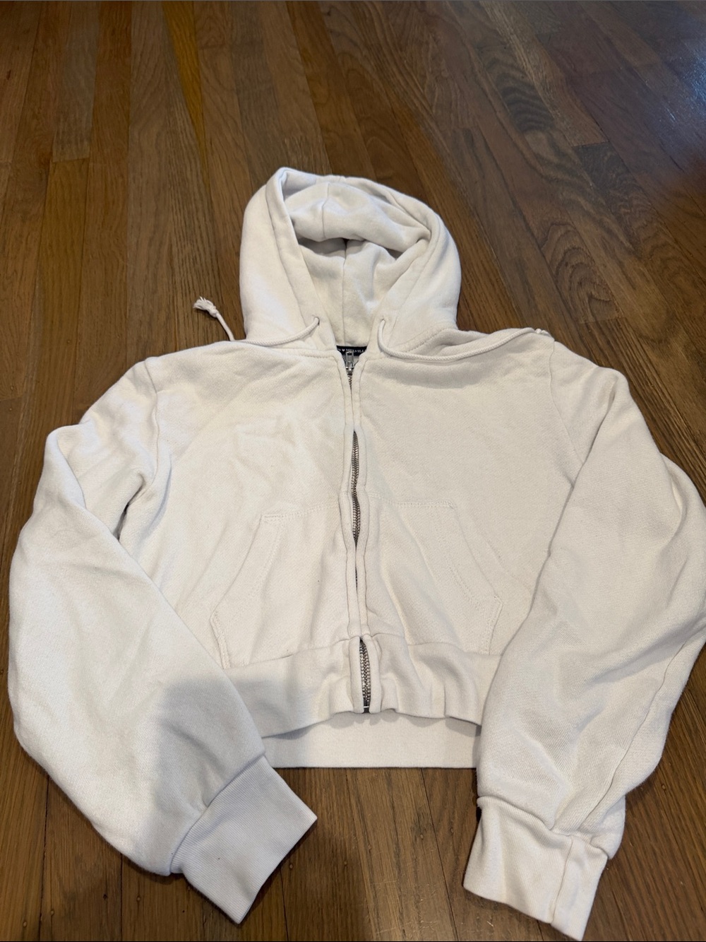 Brandy Melville_Women's White Cropped Zip Hoodie Jacket